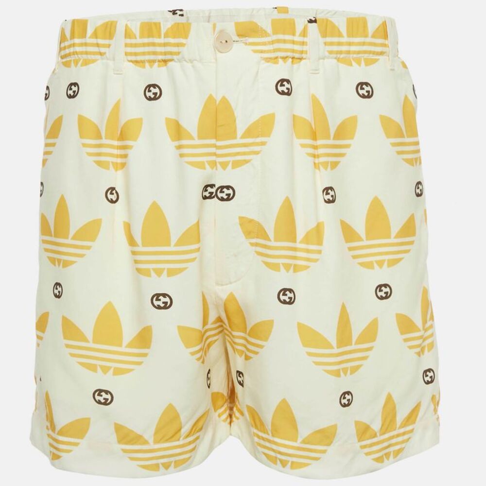 Gucci X Adidas Cream/yellow Monogram Print Viscose Shorts S